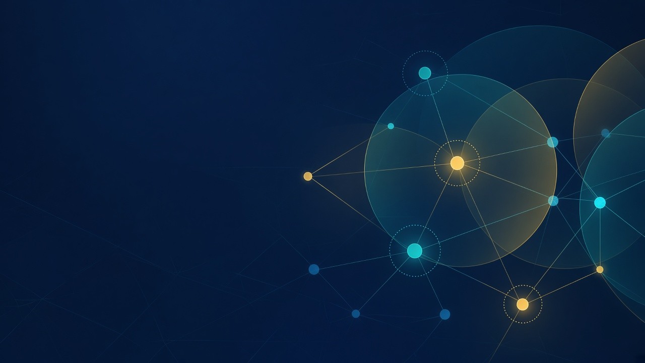 Abstract network of connected nodes symbolizing clients and partnerships